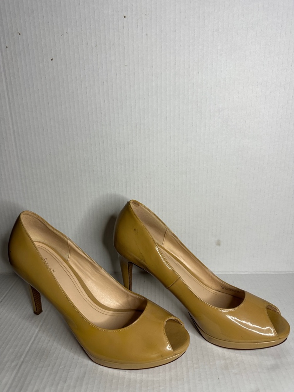 Cole Haan Mustard Patent Peep-Toe Heels